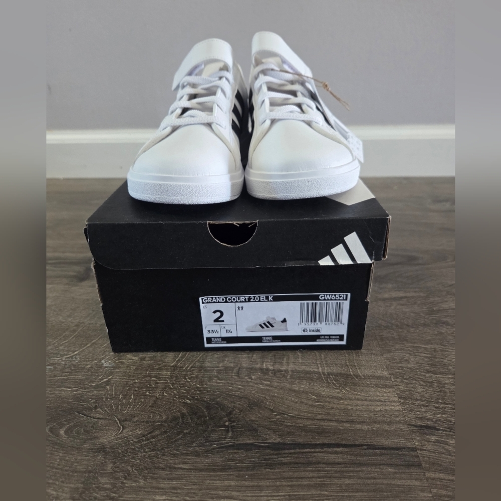 Adidas Kids Unisex Grand Court Sneakers - White and Black Size 2 NEW - Picture 4 of 9